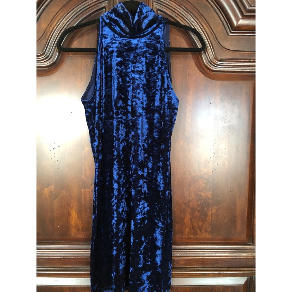 Blue Velvet T Neck Halter Dress- Veronica M Brand